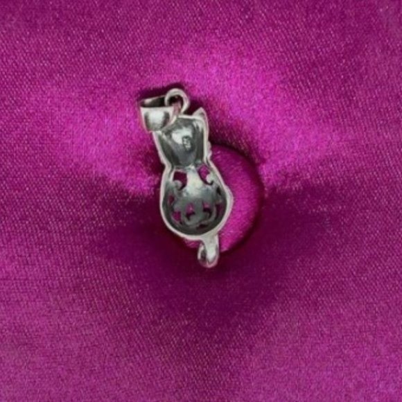 925 STERLING SILVER FILIGREE CAT PENDANT - Picture 3 of 6